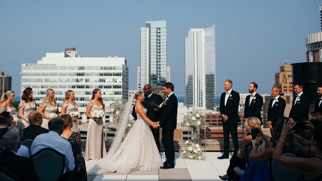 Brad and Kristy Stankowski wedding ceremony on the MAC rooftop